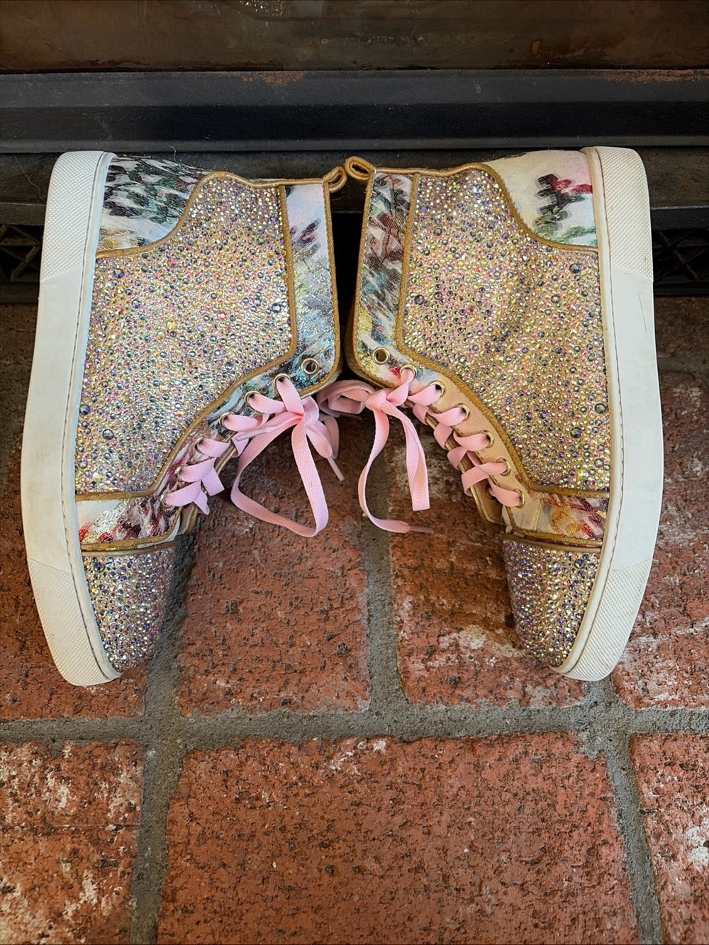 Authentic Christian Louboutin Glitter Floral  High Top Sneakers EU 37.5 US 7.5 - Picture 8 of 11